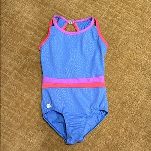 Girls' Blue One-Piece Swimsuit with Pink Trim by Unknown Brand